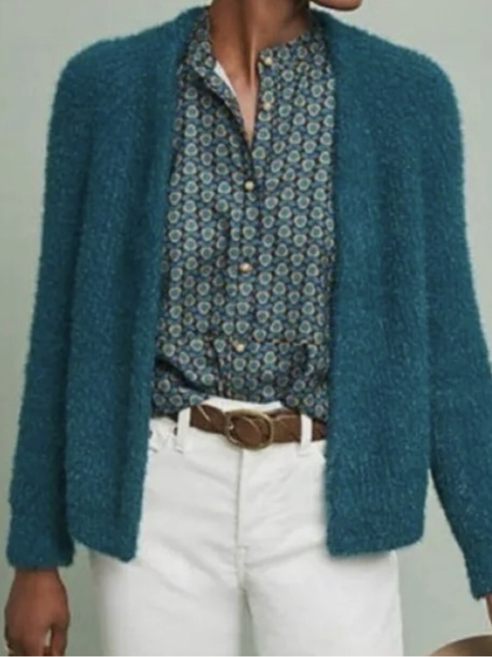 Anthropologie Sleeping On Snow Dark Teal Eyelaah Cardigan Sweater